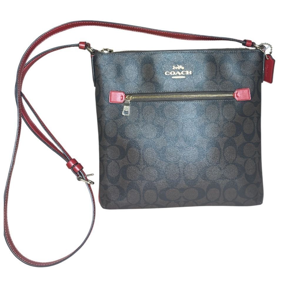 Coach Signature Rowan Brown And Red Crossbody